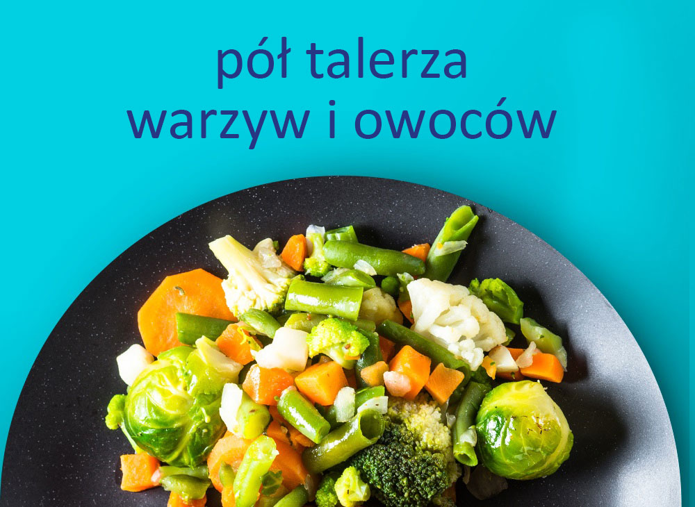 pół talerza warzyw i owoców